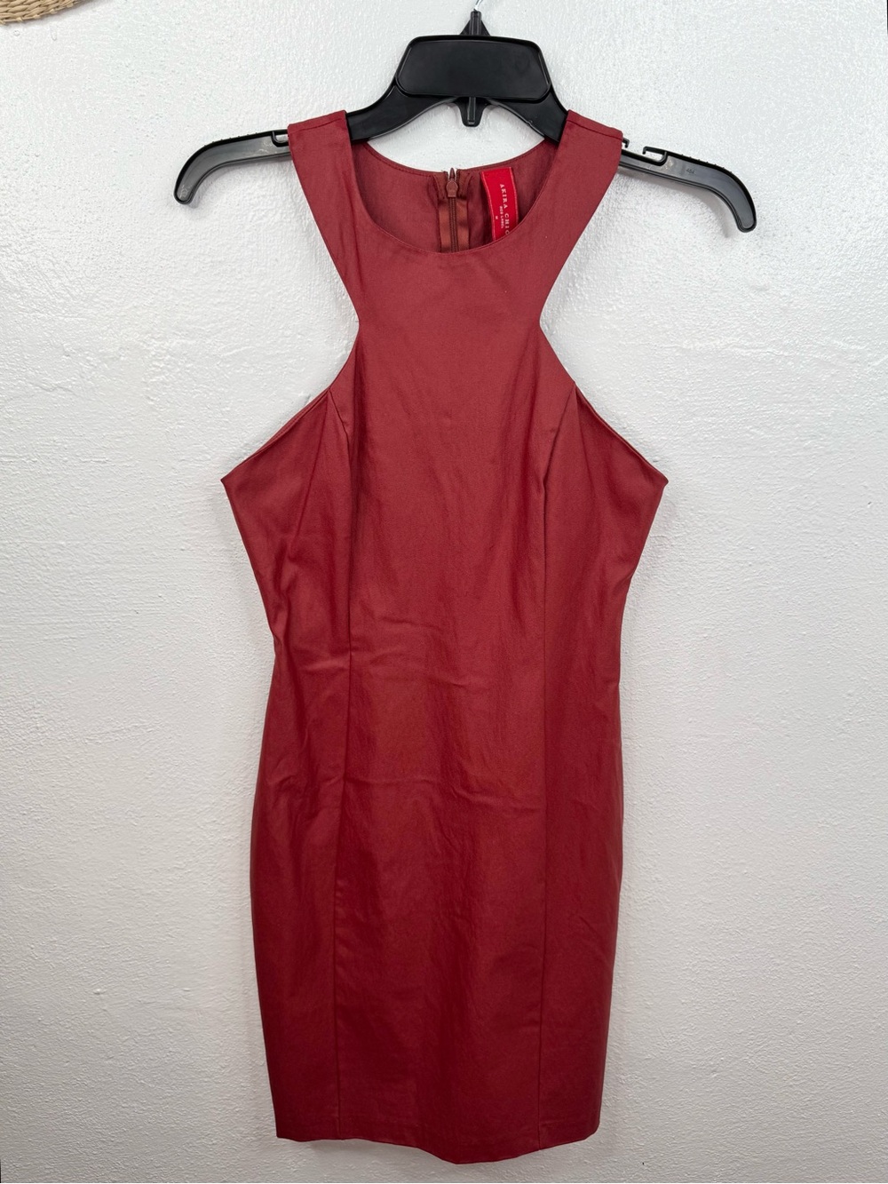 Akira Chicago Red Label Dress Womens M Burgundy Bodycon Sheath Back Zip Up